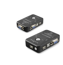 Vga Usb Kvm Switch 2 In 1 Out + 2 Port Usb Console + 2 Port Usb Pc (Klavye/Mouse + Yazıcı) - Siyah HDX1360
