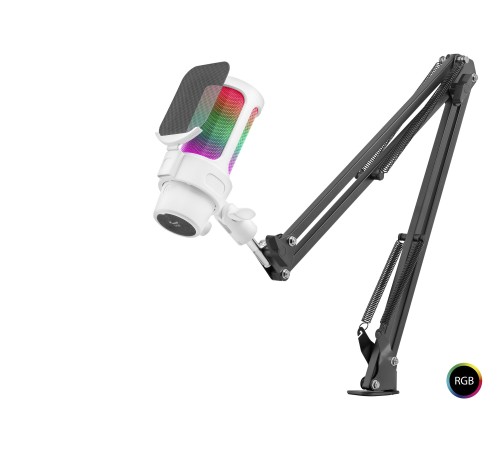 Profesyonel Ayarlanabilir Masa Kolu Askılı Rgb Mikrofon 192 Khz / 24Bit Type-C - Beyaz M835W