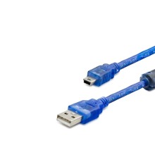 USB Mini V3/5Pin to USB Kablo 1.5 m - Şeffaf Mavi HDX5065