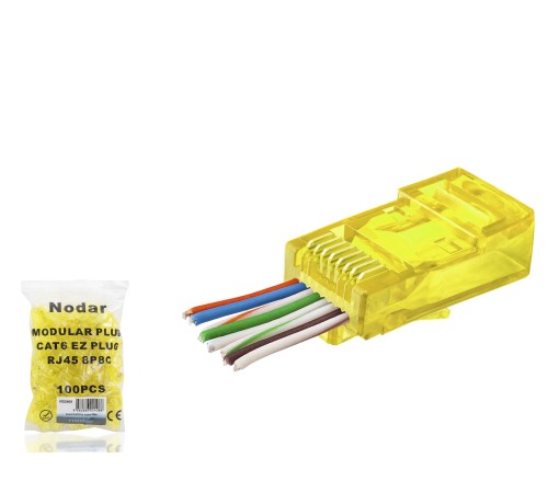 Cat6 Ez Rj45 Konnektör - 100 Adet Sari / Ekonomik Poşet Paket ND2408