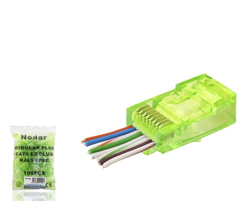 Cat6 Ez Rj45 Konnektör - 100 Adet Yeşil / Ekonomik Poşet Paket ND2409