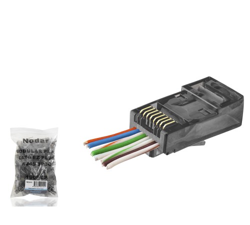 Cat6 Ez Rj45 Konnektör - 100 Adet Siyah / Ekonomik Poşet Paket ND2410