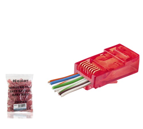 Cat6 Ez Rj45 Konnektör - 100 Adet Kirmizi / Ekonomik Poşet Paket ND2411