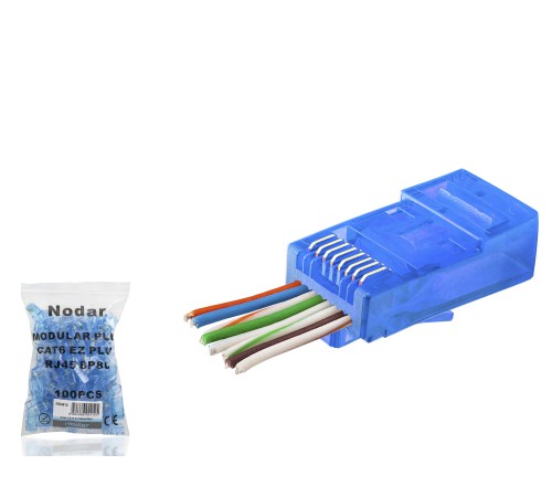 Cat6 Ez Rj45 Konnektör - 100 Adet Mavi / Ekonomik Poşet Paket ND2412