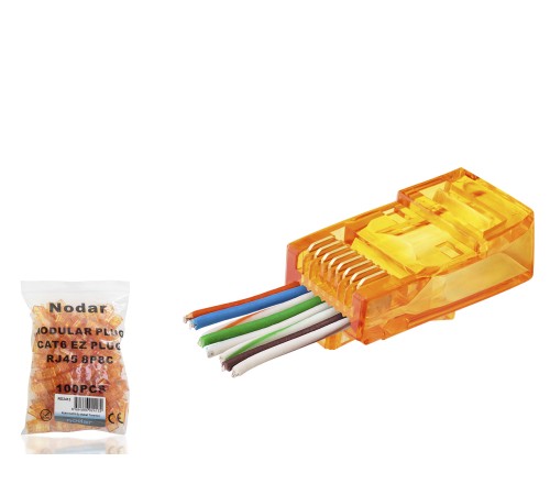Cat6 Ez Rj45 Konnektör - 100 Adet Turuncu / Ekonomik Poşet Paket ND2413