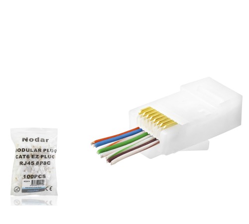 Cat6 Ez Rj45 Konnektör - 100 Adet Beyaz / Ekonomik Poşet Paket ND2414