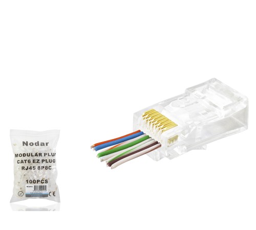Cat6 Ez Rj45 Konnektör - 100 Adet Şeffaf / Ekonomik Poşet Paket ND2415