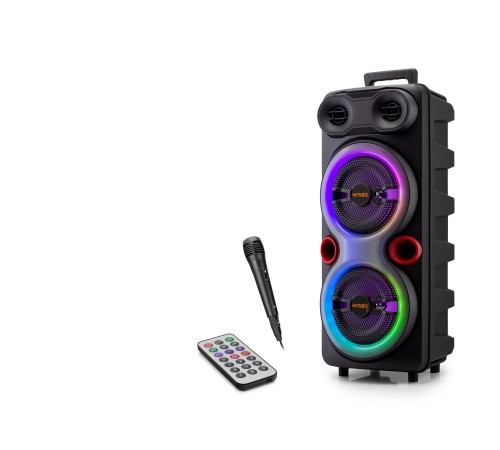 Bluetooth Karaoke Hoparlör Fm 2 X 8 Led’li Mikrofonlu Kumandalı 25.5 X 21 X 61 Cm - Siyah QS84