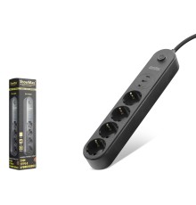 Termal Akım Korumalı Uzatma Kablosu 4 Priz 2 Usb Type-C Anahtarlı 2 M - Siyah SH4625