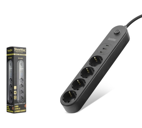 Termal Akım Korumalı Uzatma Kablosu 4 Priz 2 Usb Type-C Anahtarlı 2 M - Siyah SH4625