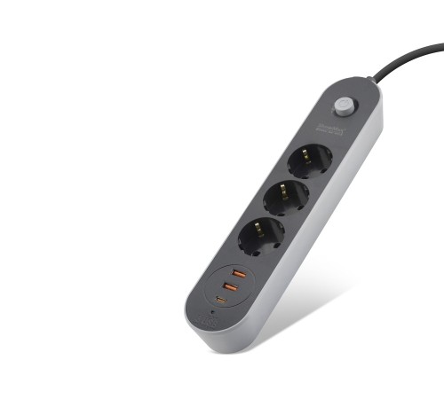 Termal Akım Korumalı Uzatma Kablosu 3 Priz + 2X Usb + Type-C Anahtarlı 2 M - Siyah SH4628