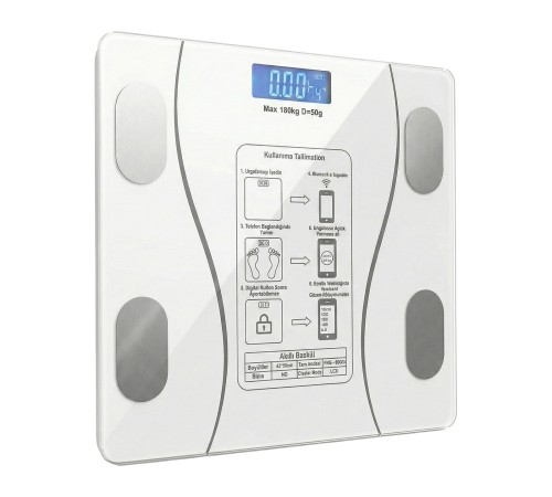 Bluetooth Dijital Baskül 180 Kg Cam Yüzey 2 Aaa Pil Beyaz BS260B