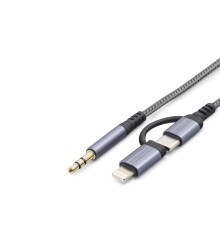 Type-C + Lightning To 3.5 Mm Ses Kablosu - Siyah GJ-027