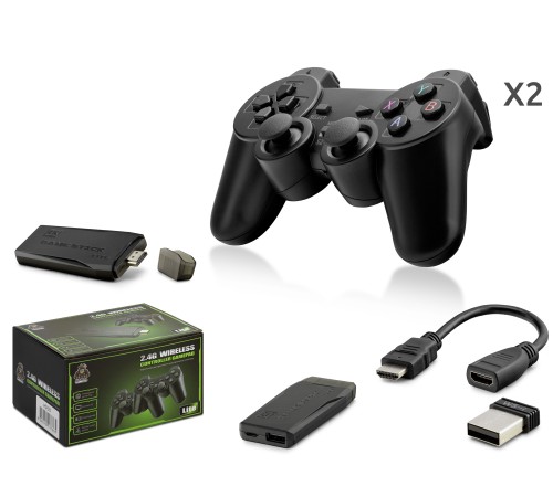 Retro Oyun Stick Hdmi Çift Gamepad Seti 2.4G Kablosuz - Siyah HD327