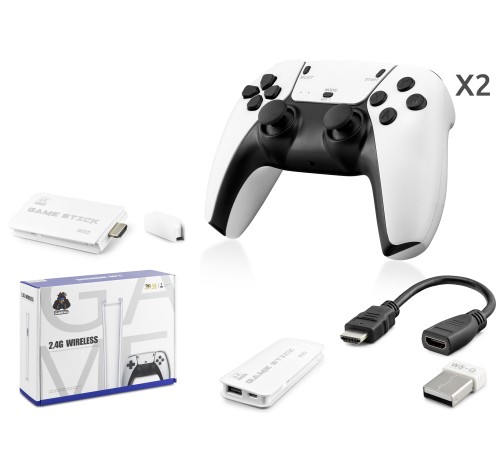 Retro Oyun Stick Hdmi Çift Gamepad Seti 2.4G Kablosuz - Beyaz HD330