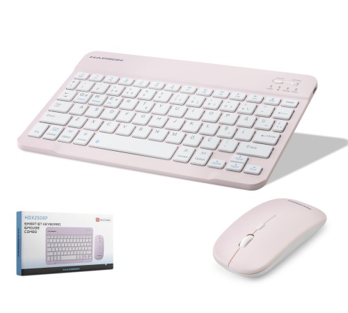 Kablosuz Bluetooth Smart Klavye Mouse Seti Şarjlı 1600 Dpi Pembe HDX2508P