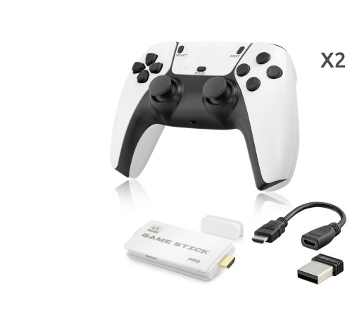 Retro Oyun Stick Hdmi Çift Gamepad Seti 64 Gb Kart Destekli 2.4G Kablosuz - Beyaz ND764
