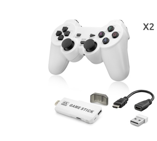 Retro Oyun Stick Hdmi Çift Gamepad Seti 64 Gb Kart Destekli 2.4G Kablosuz - Beyaz ND766