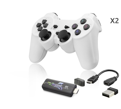 Retro Oyun Stick Hdmi Çift Gamepad Seti 64 Gb Kart Destekli 2.4G Kablosuz - Beyaz ND767