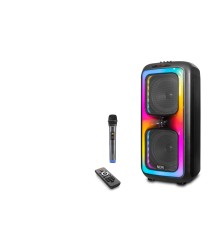 Bluetooth Hoparlör Fm Radyo 2X8 Inç Usb Tf Aux Rgb Mikrofonlu Kumandalı - Siyah NDR1097