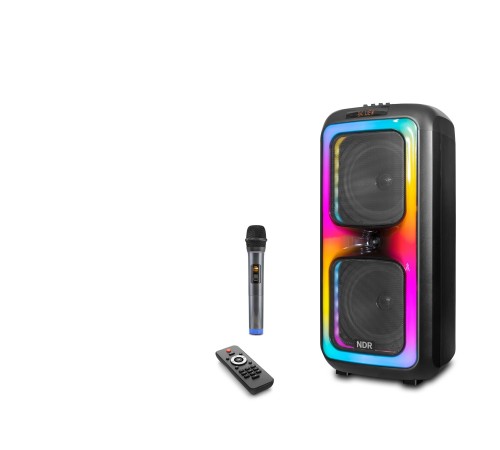 Bluetooth Hoparlör Fm Radyo 2X8 Inç Usb Tf Aux Rgb Mikrofonlu Kumandalı - Siyah NDR1097