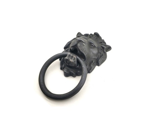 Antika Tarz Dekoratif Pirinç Aslan Kapı Tokmağı, Taktak - 102x130 mm, Oksit