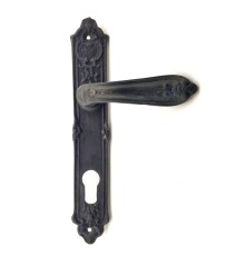 Antika Tarz Dekoratif Pirinç Çiçekli Oda Kapı Kolu - 240x40 mm, Oksit