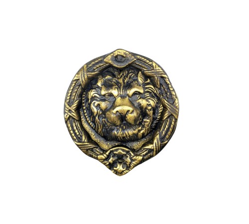 Antika Tarz Dekoratif Pirinç Aslan Kapı Tokmağı, Taktak - 185 mm, Antik