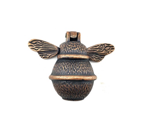 Antika Tarz Dekoratif Pirinç Arı Kapı Tokmağı, Taktak - Küçük, 123x150mm, Antik