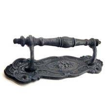 Antika Tarz Dekoratif Pirinç Çiçekli Yan Çekme Kapı Kolu - 240x62 mm, Oksit