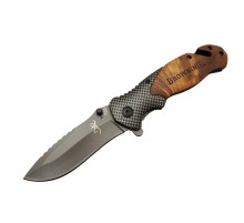 Browning X50 Kahverengi Kurtarma / Kamp Çakısı 20,5cm- Yarı , Ahşap Sap, Cam Kırma ve İp Kesme Aparatlı