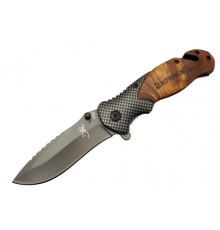 Browning X50 Kahverengi Kurtarma / Kamp Çakısı 20,5cm- Yarı , Ahşap Sap, Cam Kırma ve İp Kesme Aparatlı