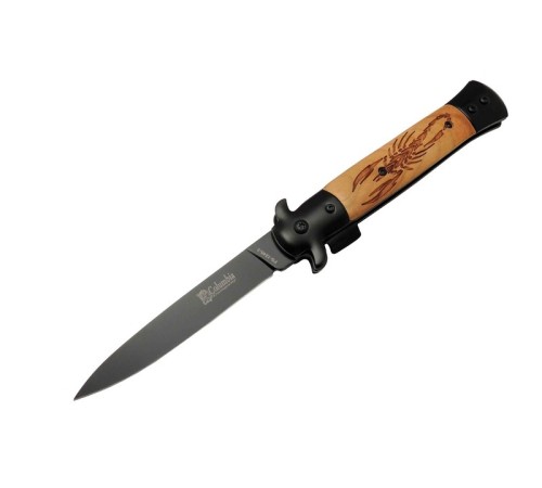 FS12453 Kahverengi Kamp Çakı 23cm- Akrep İşlemeli Ahşap Sap