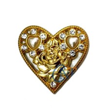 Taşlı Kalp Broş, Kutu, Sandık Süsü - Sarı, 1 Adet