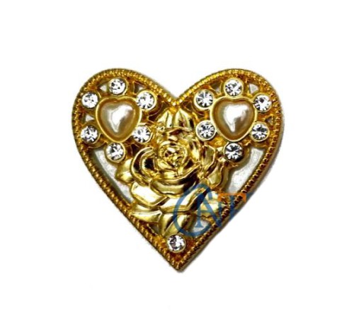 Taşlı Kalp Broş, Kutu, Sandık Süsü - Sarı, 10 Adet
