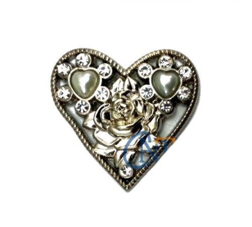 Taşlı Kalp Broş, Kutu, Sandık Süsü - Nikel, 1 Adet