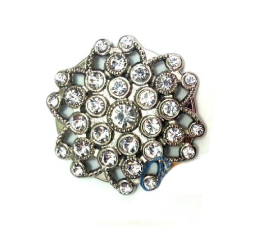 Taşlı Yuvarlak Broş, Sandık Süsü 4,5 cm - Nikel, 10 Adet