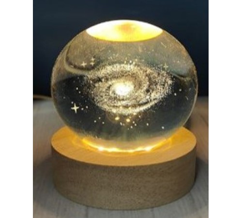 Dekoratif Samanyolu Tasarımlı Ahşap Altlıklı Işıklı Cam Küre Büyük Boy Cam:8cm Ahşap:2cm