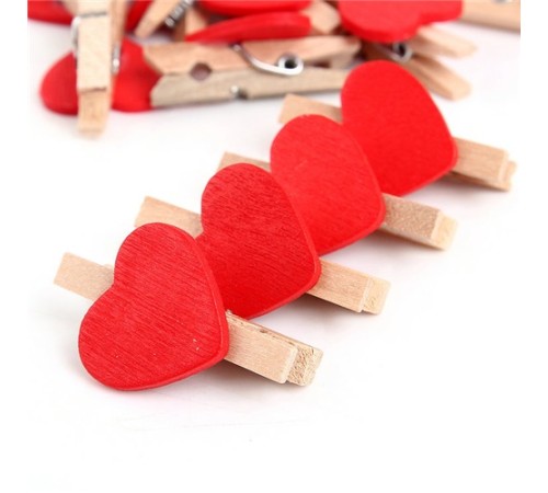 10'lu Kalp Şekilli Ahşap Mandallar 3.5cm (10'lu Set-10 Paket)