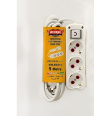 3 lü Topraklı Anahtarlı 5 Metre Kablolu Grup Priz