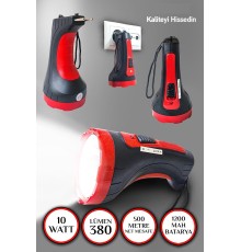 Şarjlı 10w Projektör Led El Fener 2 Mod Aydınlatmalı Uzun Menzil Güvenlik Bekçi Polis Feneri Işıldak