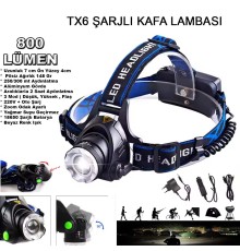 Orjinal 800 Lümen Tx6 Şarjlı Zoomlu Kafa Feneri Wt-120