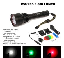 Profesyonel P50'Led 3.000 Lümen Şarjlı Feneri Wt-150