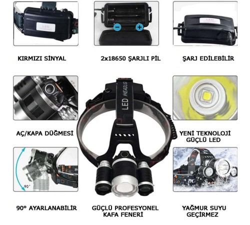 3 Başlıklı Şarjlı Kafa Feneri Wt-256