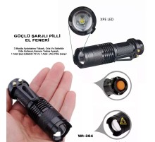 Mini Güçlü Şarjlı Pilli EL Feneri Wt-304