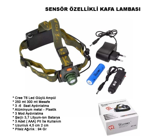 Sensörlü Şarjlı Kafa Lambası Wt-318