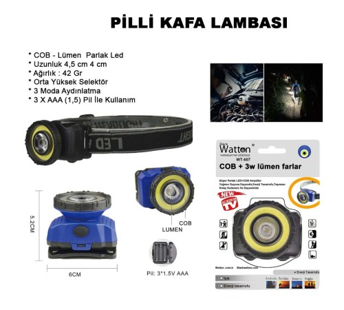 Güçlü Pilli Kafa Lambası Wt-607