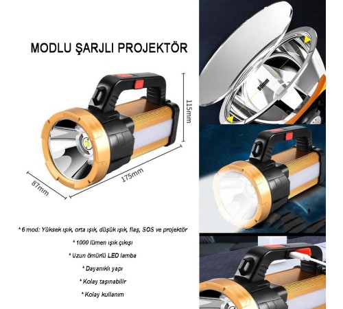 6 Mod Şarjlı EL Feneri Projektör Tipi Wt-615