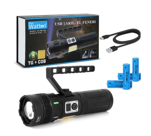 15.000 Lümen TG + COB LED Şarjlı El Feneri WT-703