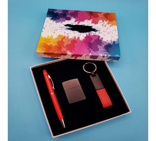 Kalem Çakmak Ve Anahtarlık Kırmızı Set